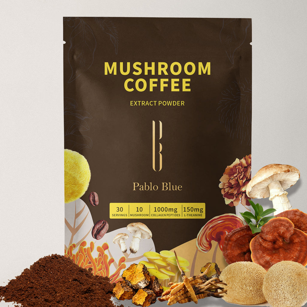 Pablo Blue Instant Mushroom Coffee with 10 Adaptogenic Mushrooms, 30 Servings